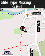 Screenshot from Garmin Etrex - medium level but with cursor over the barrier. stile-zoom